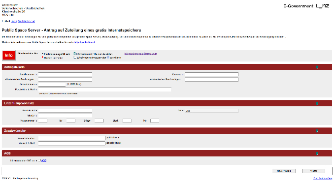 Anmeldeformular für den Public Space Server