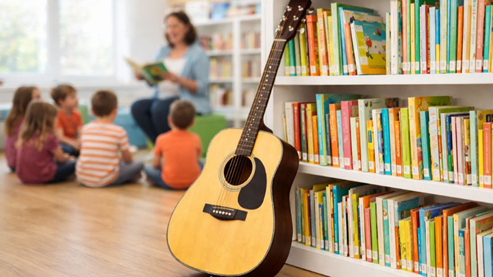 Eine Gitarre in der Kinderbibliothek