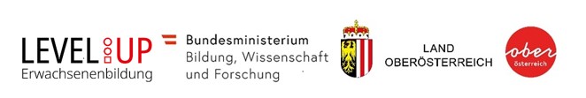 Logos Level Up - Erwachsenenbildung, Bildungsministerium, Land Oberösterreich
